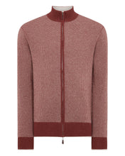 Load image into Gallery viewer, N.Peal Men's Knightsbridge Birdseye Full Zip Cashmere Jumper Terracotta Brown