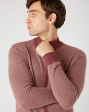 Load image into Gallery viewer, N.Peal Men's Knightsbridge Birdseye Full Zip Cashmere Jumper Terracotta Brown