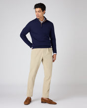 Load image into Gallery viewer, N.Peal Men's Regent Fine Gauge Cashmere Half Zip Jumper Prussian Blue