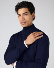 Load image into Gallery viewer, N.Peal Men's Regent Fine Gauge Cashmere Half Zip Jumper Prussian Blue