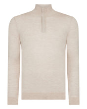Load image into Gallery viewer, N.Peal Men's Regent Fine Gauge Cashmere Half Zip Jumper Sandstone Brown