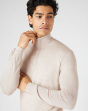 Load image into Gallery viewer, N.Peal Men's Regent Fine Gauge Cashmere Half Zip Jumper Sandstone Brown
