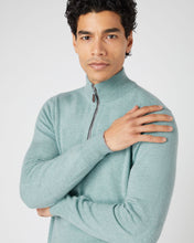 Load image into Gallery viewer, N.Peal Men's Carnaby Half Zip Cashmere Jumper Oasis Green