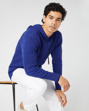Load image into Gallery viewer, N.Peal Men's Fitzrovia Cable Cashmere Hoodie Sapphire Blue