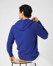 Load image into Gallery viewer, N.Peal Men's Fitzrovia Cable Cashmere Hoodie Sapphire Blue