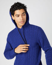 Load image into Gallery viewer, N.Peal Men's Fitzrovia Cable Cashmere Hoodie Sapphire Blue