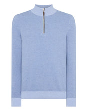 Load image into Gallery viewer, N.Peal Men's Diagonal Stripe Half Zip Cashmere Jumper Cornflower Blue