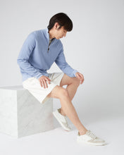 Load image into Gallery viewer, N.Peal Men's Diagonal Stripe Half Zip Cashmere Jumper Cornflower Blue