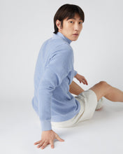 Load image into Gallery viewer, N.Peal Men's Diagonal Stripe Half Zip Cashmere Jumper Cornflower Blue