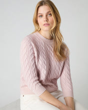 Load image into Gallery viewer, N.Peal Women's Emilia Cable Round Neck Cashmere Jumper Quartz Pink