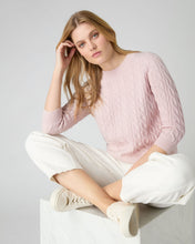 Load image into Gallery viewer, N.Peal Women's Emilia Cable Round Neck Cashmere Jumper Quartz Pink