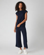 Load image into Gallery viewer, N.Peal Women's Wave Stitch Cashmere Silk Trouser Navy Blue