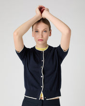 Load image into Gallery viewer, N.Peal Women's Cotton Cashmere Short Sleeve Cardigan Navy Blue