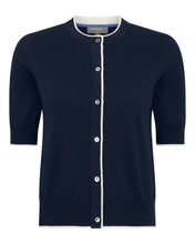 Load image into Gallery viewer, N.Peal Women's Cotton Cashmere Short Sleeve Cardigan Navy Blue