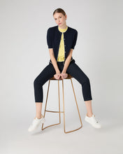 Load image into Gallery viewer, N.Peal Women's Cotton Cashmere Short Sleeve Cardigan Navy Blue