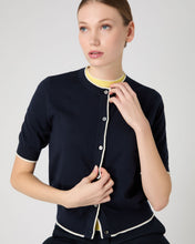 Load image into Gallery viewer, N.Peal Women's Cotton Cashmere Short Sleeve Cardigan Navy Blue