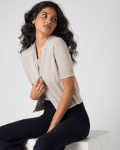 Load image into Gallery viewer, N.Peal Women's Cotton Cashmere Short Sleeve Cardigan Sandstone Brown