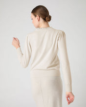 Load image into Gallery viewer, N.Peal Women's Ruffle Trim V Neck Cashmere Jumper Almond White