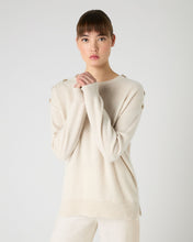 Load image into Gallery viewer, N.Peal Women's Button Shoulder Round Neck Cashmere Jumper Ecru White