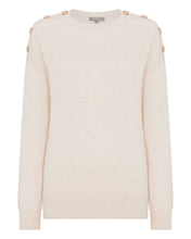 Load image into Gallery viewer, N.Peal Women's Button Shoulder Round Neck Cashmere Jumper Ecru White