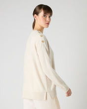 Load image into Gallery viewer, N.Peal Women's Button Shoulder Round Neck Cashmere Jumper Ecru White