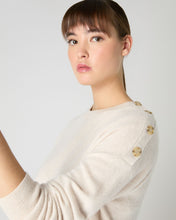 Load image into Gallery viewer, N.Peal Women's Button Shoulder Round Neck Cashmere Jumper Ecru White