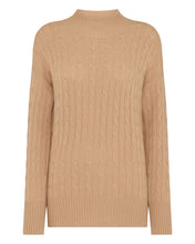 Load image into Gallery viewer, N.Peal Women's Esme Cable Mock Neck Cashmere Jumper Sahara Brown
