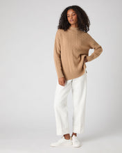 Load image into Gallery viewer, N.Peal Women's Esme Cable Mock Neck Cashmere Jumper Sahara Brown