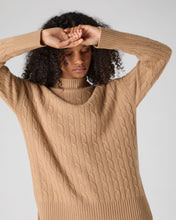 Load image into Gallery viewer, N.Peal Women's Esme Cable Mock Neck Cashmere Jumper Sahara Brown