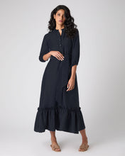 Load image into Gallery viewer, N.Peal Women's Iris Ruffle Linen Dress Navy Blue