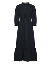 Load image into Gallery viewer, N.Peal Women's Iris Ruffle Linen Dress Navy Blue