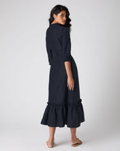Load image into Gallery viewer, N.Peal Women's Iris Ruffle Linen Dress Navy Blue