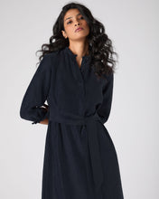 Load image into Gallery viewer, N.Peal Women's Iris Ruffle Linen Dress Navy Blue