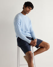 Load image into Gallery viewer, N.Peal Men's Thames Cable Round Neck Cashmere Jumper Cornflower Blue
