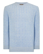Load image into Gallery viewer, N.Peal Men's Thames Cable Round Neck Cashmere Jumper Cornflower Blue