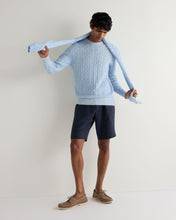 Load image into Gallery viewer, N.Peal Men's Thames Cable Round Neck Cashmere Jumper Cornflower Blue