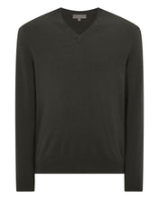 Load image into Gallery viewer, N.Peal Men's Burlington V Neck Cashmere Jumper Arabica Khaki Green