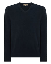 Load image into Gallery viewer, N.Peal Men's Burlington V Neck Cashmere Jumper Indigo Blue