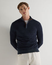 Load image into Gallery viewer, N.Peal Men's Regent Fine Gauge Cashmere Half Zip Jumper Indigo Blue
