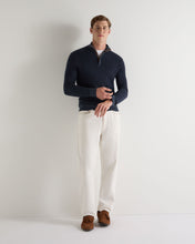 Load image into Gallery viewer, N.Peal Men's Regent Fine Gauge Cashmere Half Zip Jumper Indigo Blue