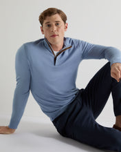 Load image into Gallery viewer, N.Peal Men's Regent Fine Gauge Cashmere Half Zip Jumper Cornflower Blue