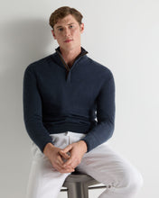 Load image into Gallery viewer, N.Peal Men's Regent Fine Gauge Cashmere Half Zip Jumper Indigo Blue
