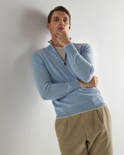 Load image into Gallery viewer, N.Peal Men's Carnaby Half Zip Cashmere Jumper Sea Mist Blue