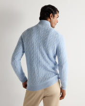 Load image into Gallery viewer, N.Peal Men's Two Tone Cable Half Zip Cashmere Jumper Cornflower Blue