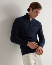 Load image into Gallery viewer, N.Peal Men's Albemarle Cable Half Zip Cashmere Jumper Indigo Blue