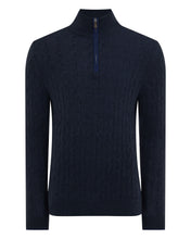 Load image into Gallery viewer, N.Peal Men's Albemarle Cable Half Zip Cashmere Jumper Indigo Blue