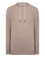 Load image into Gallery viewer, N.Peal Men's Fitzrovia Cable Cashmere Hoodie Oatmeal Brown