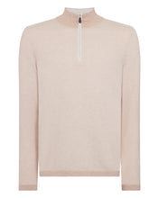 Load image into Gallery viewer, N.Peal Men's Salcombe Jacquard Half Zip Cotton Cashmere Jumper Sandstone Brown