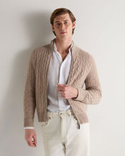 Load image into Gallery viewer, N.Peal Men's Contrast Cable Full Zip Cashmere Jumper Oatmeal Brown