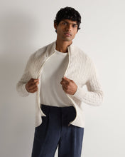 Load image into Gallery viewer, N.Peal Men's Contrast Cable Full Zip Cashmere Jumper Pebble Grey